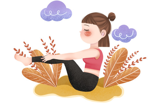 手繪練瑜伽的美女瑜伽插畫