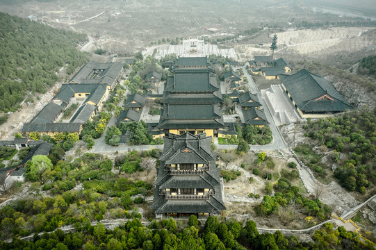 航拍徐州贾汪区茱萸寺