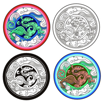 傳統(tǒng)中國(guó)神獸元素瓦當(dāng)圖案