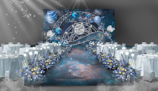室內(nèi)星空藍色婚禮效果圖
