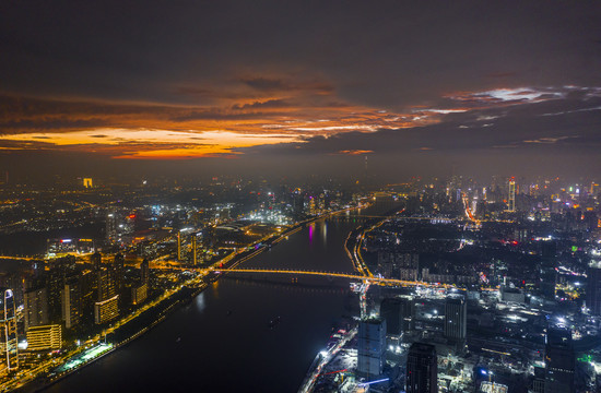 航拍广州珠江新城夜景