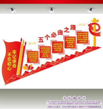五個必由之路樓梯間文化墻