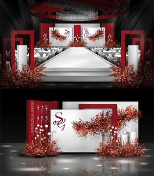 紅白色秀場風(fēng)婚禮效果圖設(shè)計
