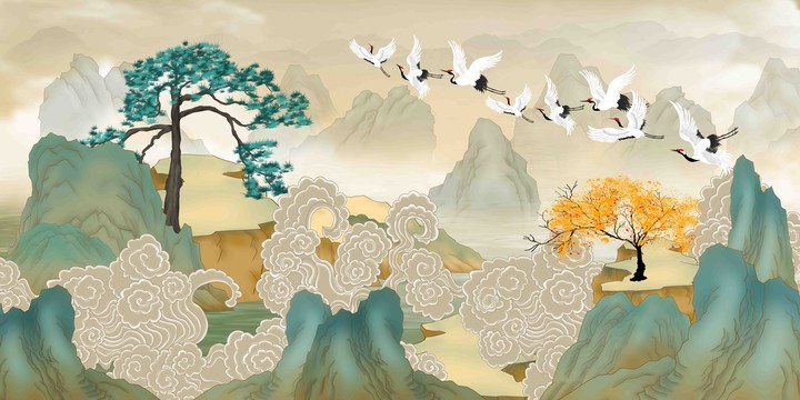 迎客松山水畫