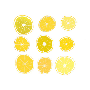 各种形状的柠檬片手绘插画