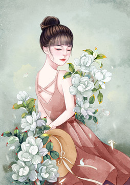 茉莉花女孩插畫