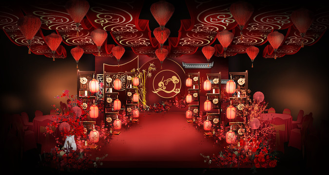 中式红金婚礼效果图