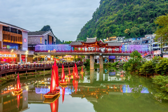 广西桂林阳朔西街步行街夜景