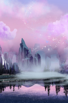 仙侠游戏氛紫色梦幻山水背景