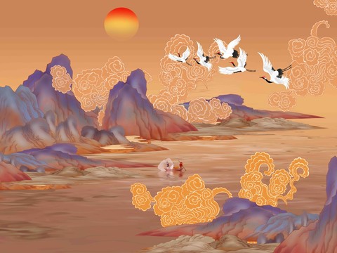 國潮山水插畫