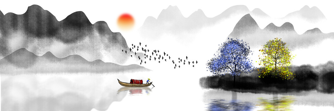 中式水墨山水畫
