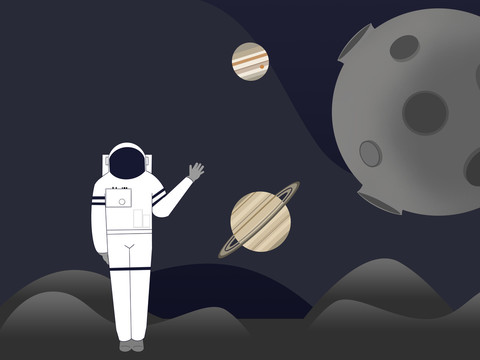 宇宙太空宇航員手繪插畫