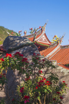 一片寺花丛屋顶岩石