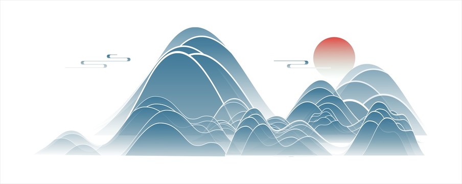 矢量中式山水畫