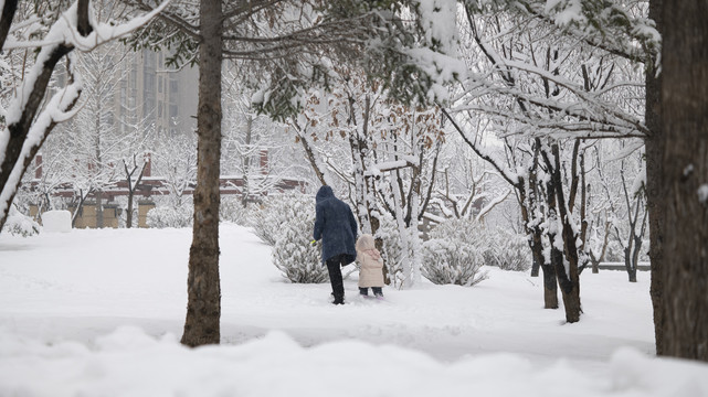 在雪中行走的人背景