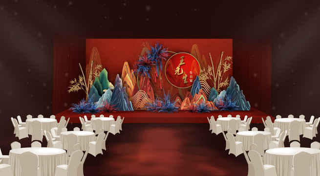 红色国潮寿宴舞台