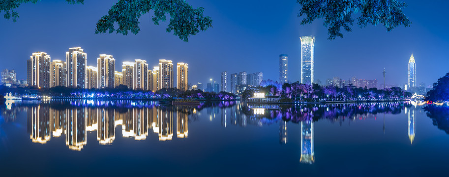 温州白鹿洲夜景全景图