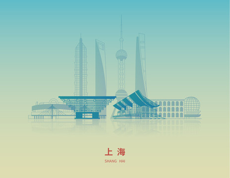 上海矢量剪影地標(biāo)建筑背景素材