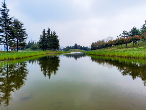 西安鹤鸣湖湿地公园全景大画幅