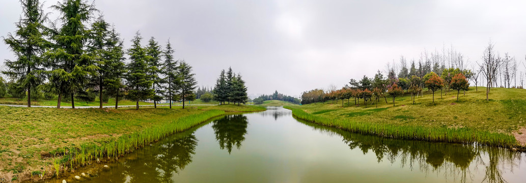 西安鹤鸣湖湿地公园全景大画幅