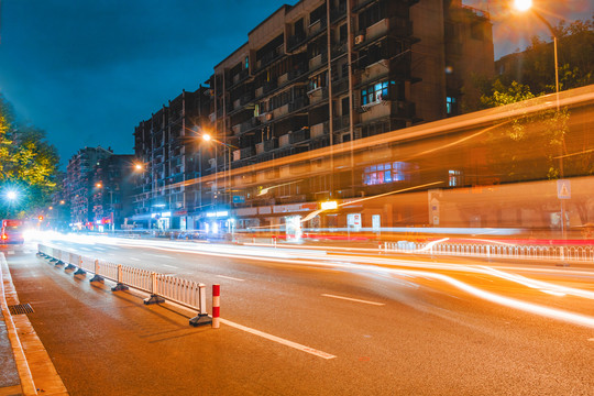 城市夜景灯光车流街景立交桥