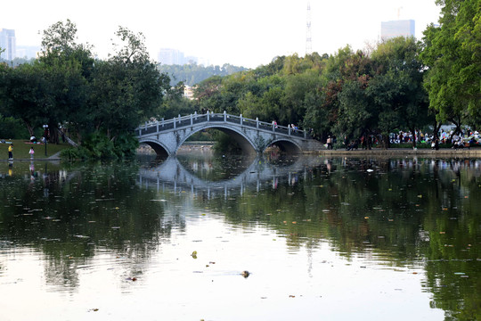 洪湖公园湖面石桥