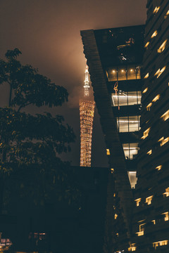 广州现代城市建筑风光夜景图
