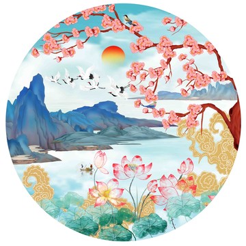 国潮花鸟山水壁画挂画