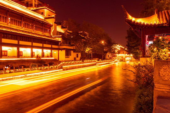 南京夫子庙秦淮河夜景古建筑