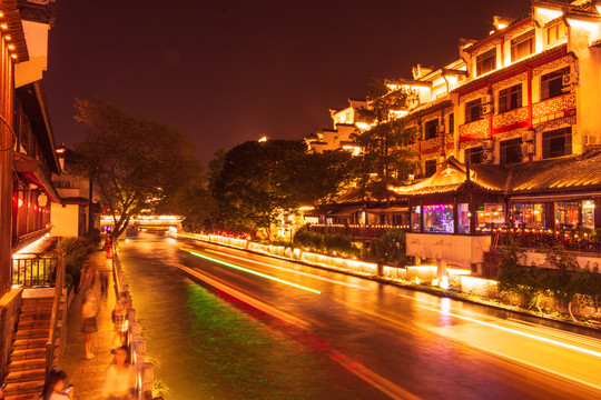 南京夫子庙秦淮河夜景古建筑