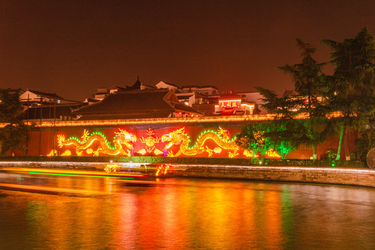 南京夫子庙秦淮河夜景古建筑