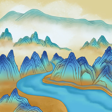國潮山水中國風(fēng)千里江山圖