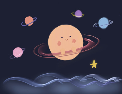 原創(chuàng)插畫太空快樂星球