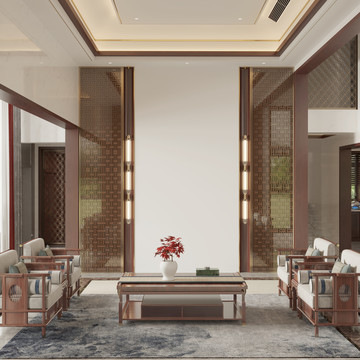 中式客厅墙布壁画背景场景图