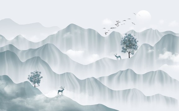 新中式水墨山水背景墻