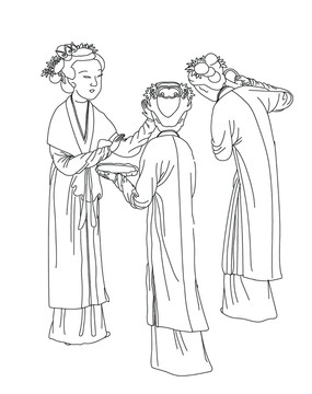 手繪白描線稿古代人物