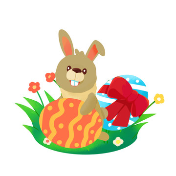 手绘卡通复活节兔子彩蛋元素