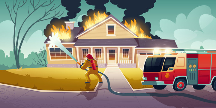 房子失火消防员灭火插图