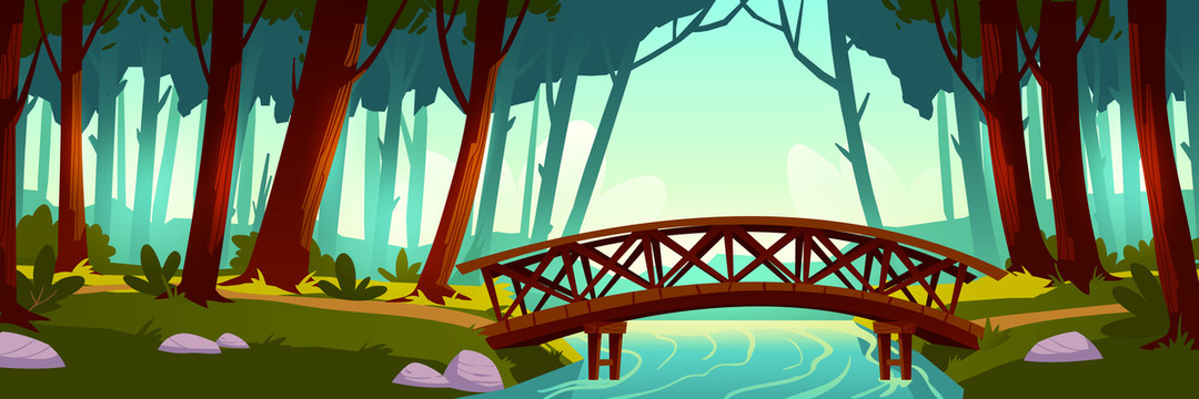 树林间木头桥梁插图