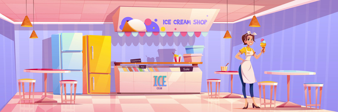 可愛粉彩冰淇淋店插圖