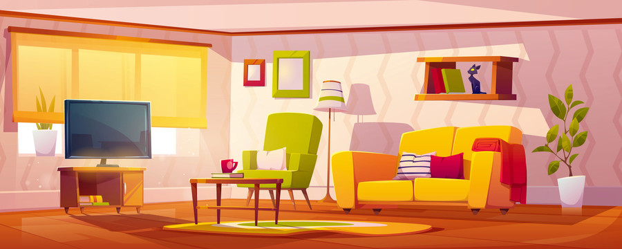 黄色温馨客厅插图