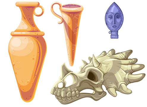 考古瓷器动物骨骸图案