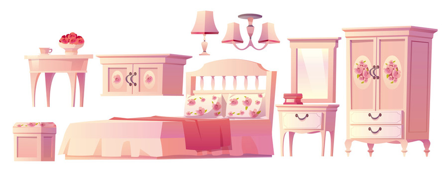 粉红玫瑰花 古典卧室家具插图