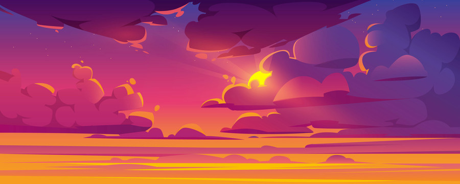 桃紅色夕陽云朵插圖