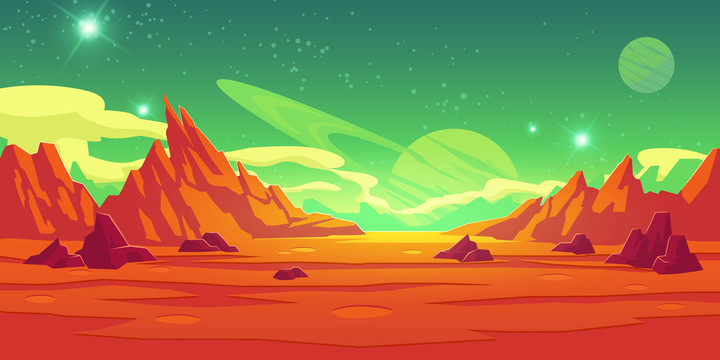 橘红火星岩山 绿色星空插图