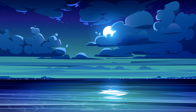 蓝色夜空海洋插图