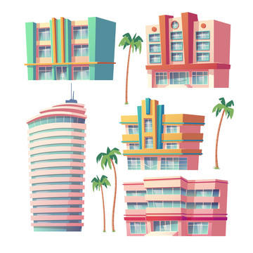 粉彩色房屋建筑外觀插圖