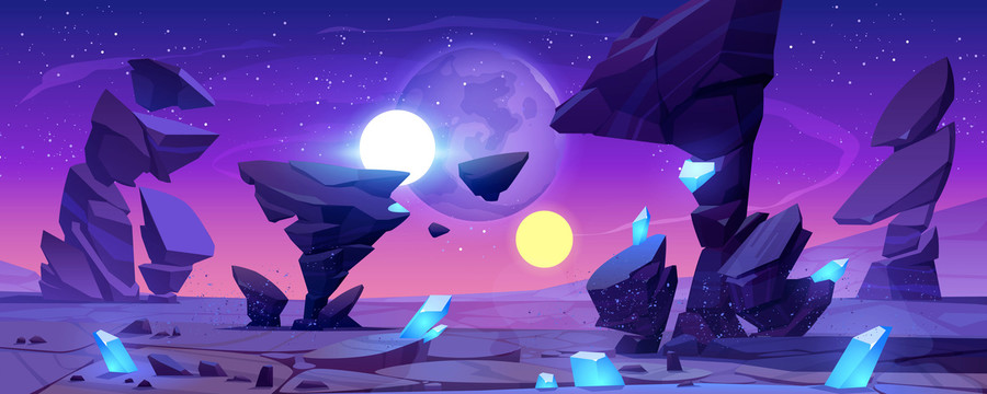 紫色科幻星空隕石插圖