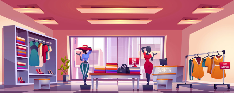 粉色調(diào)女裝服飾店插圖