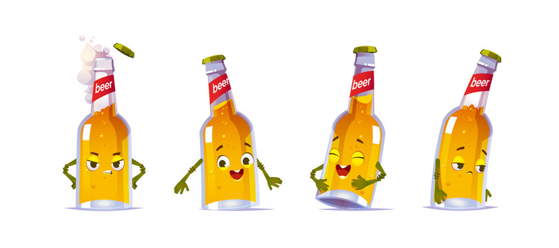 啤酒瓶開心沮喪情緒插圖